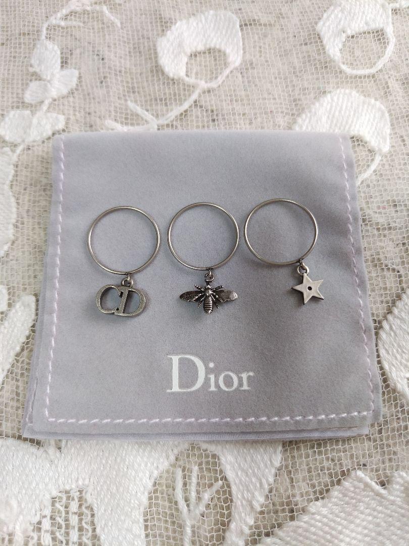 美品★クリスチャンディオールC.Dior★星&蜂＆ロゴ3連リング銀シルバー指輪 クリスチャンディオール 【お年玉セール特価】