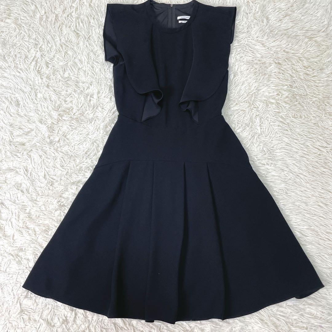 【美品】フォクシー ワンピース フリル Aライン ひざ丈 38 黒