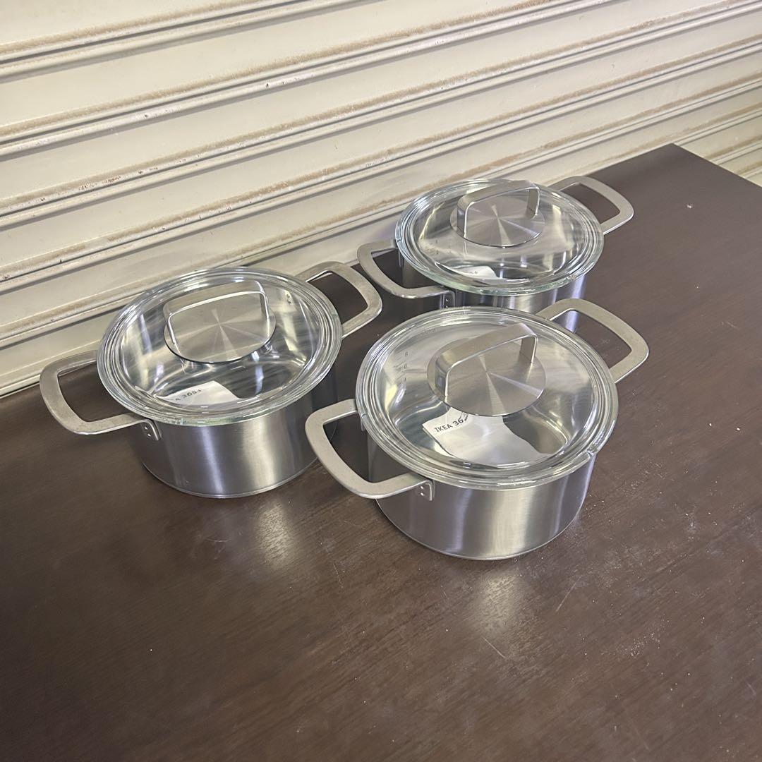 CE292★ステンレス製★ IKEA 両手鍋 蓋あり 深型両手鍋 348