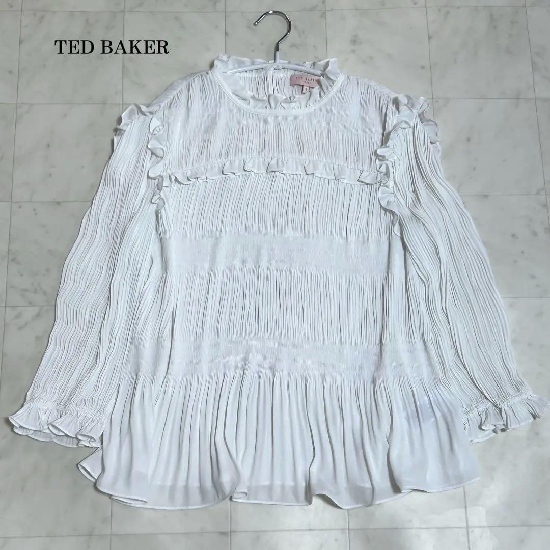 美品✨ted baker ブラウス 長袖 プリーツ フリル ホワイト シフォン
