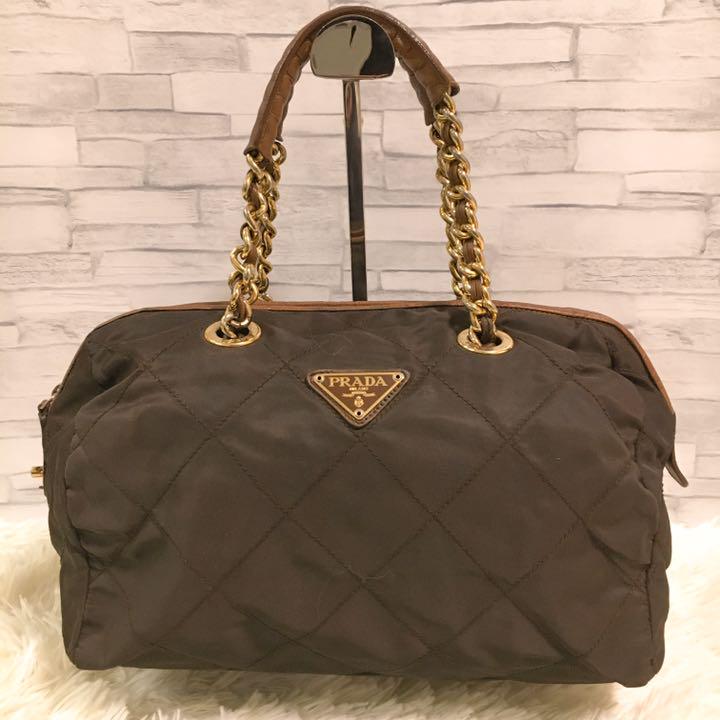 限定SALE送料無料 ✨美品✨PRADA 三角ロゴ 茶色 白タグ t9gyj-m18759499878 ハンドバッグ キルティング チェーン 格安最新品
