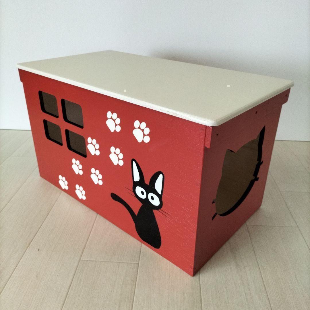 115《キャットハウス》木製 猫 りんご箱 保護猫 猫カフェ 小屋 黒猫