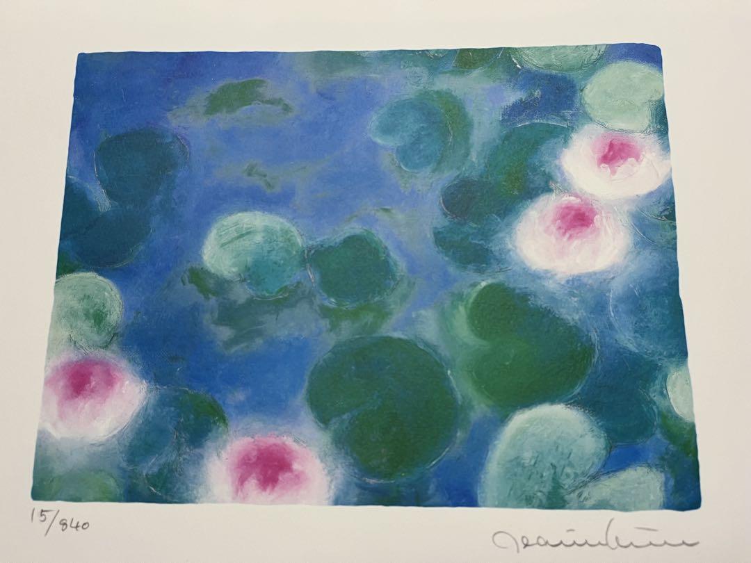 版画　ジニー・キム『早朝の蓮池』ED・サイン付　新品額入り
