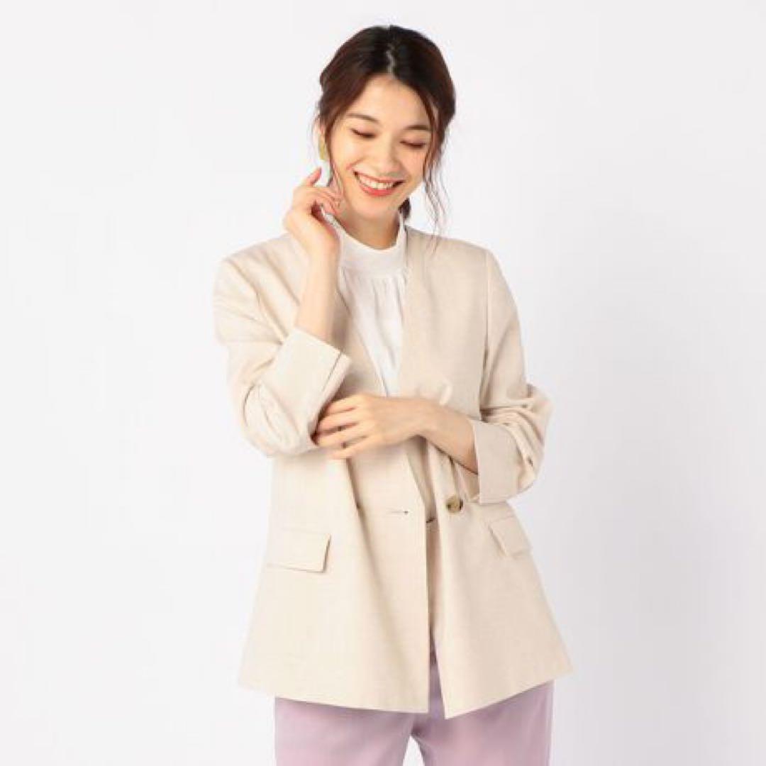 新品 NOLLEY'S ノーリーズ 麻混ノーカラーダブルジャケット ノーリーズ （NOLLEY'S） 麻混ノーカラーダブルジャケット