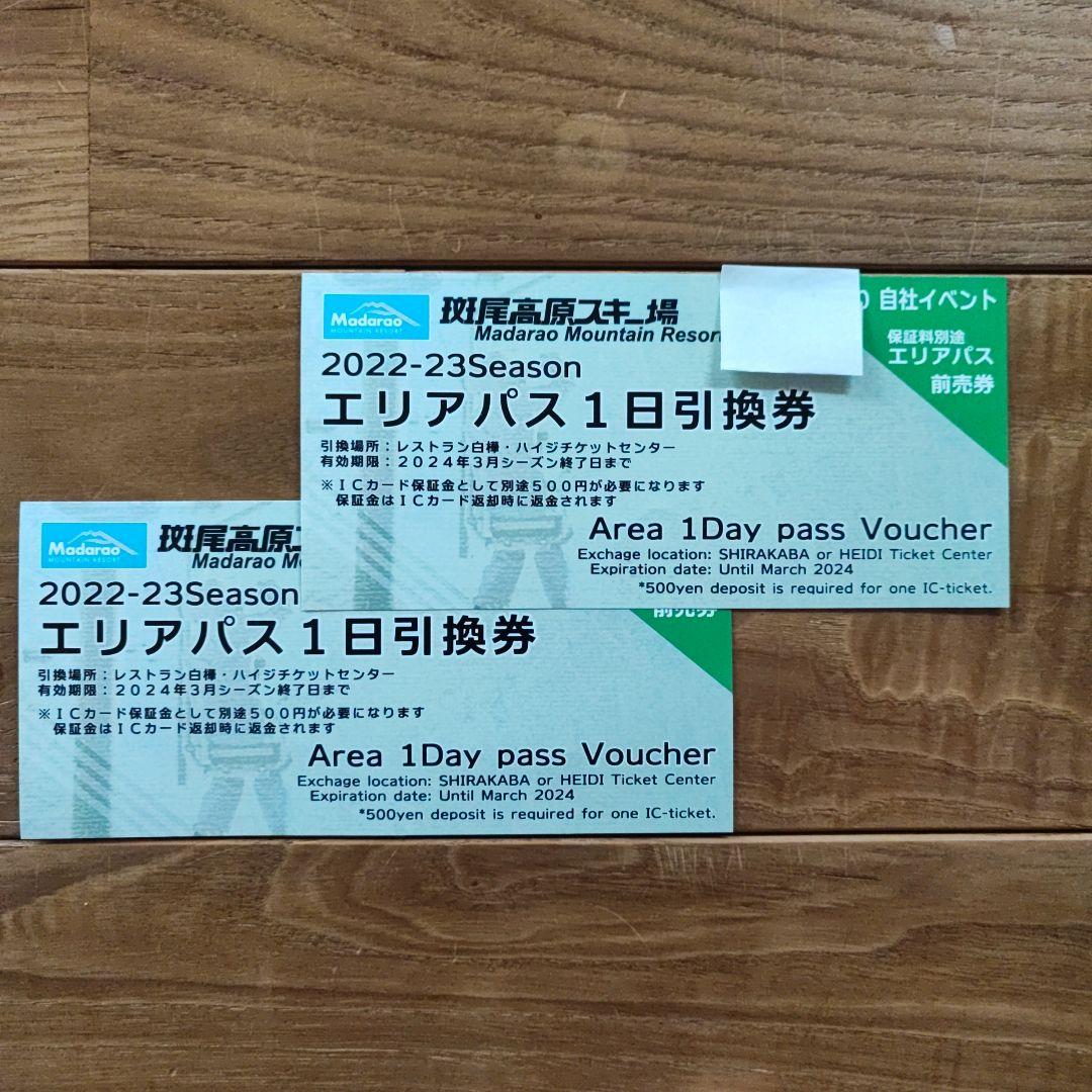 斑尾高原スキー場　エリアパス1日引換券　2枚