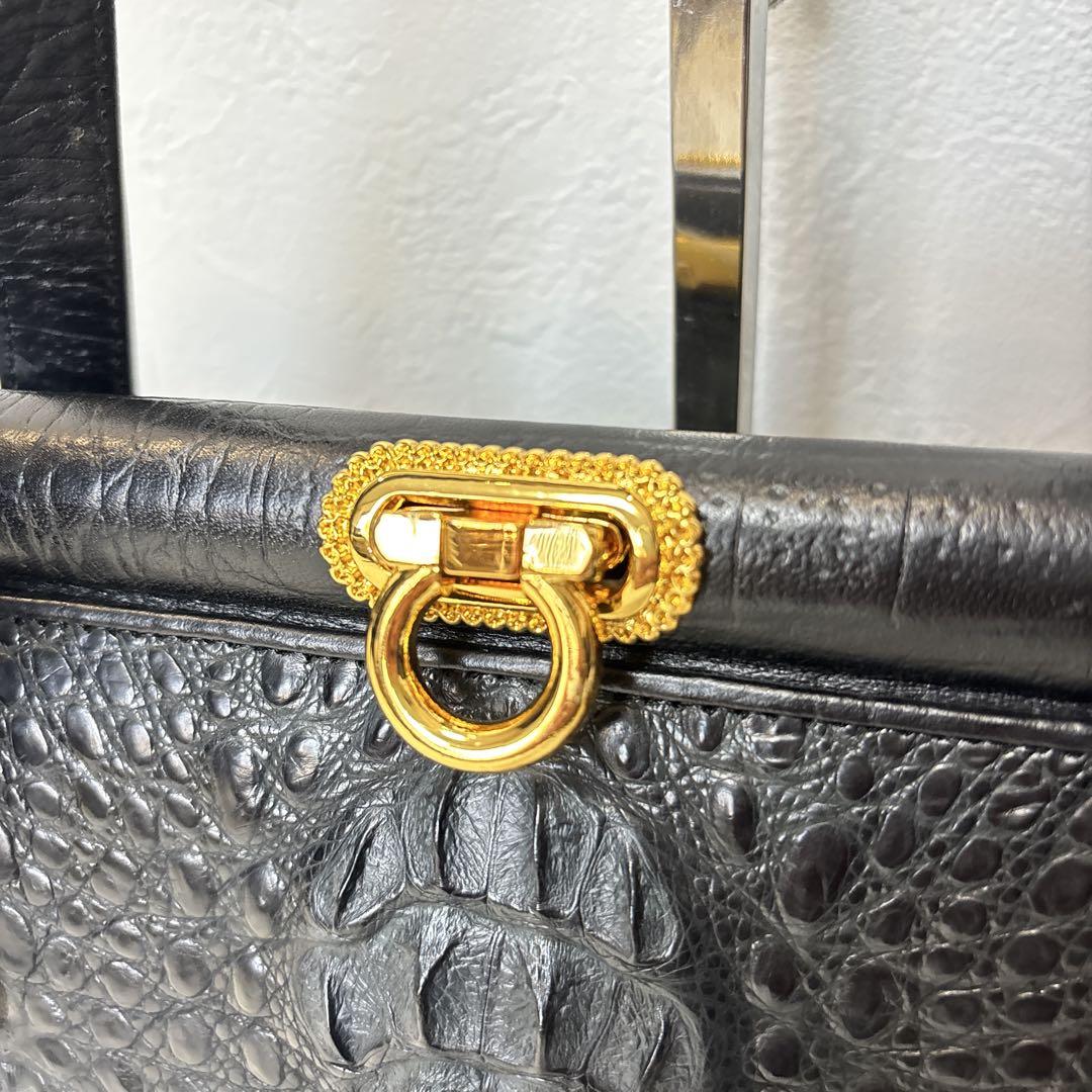 超美品☆【マリオ サバティーニ】クロコ カイマン レザー 金金具