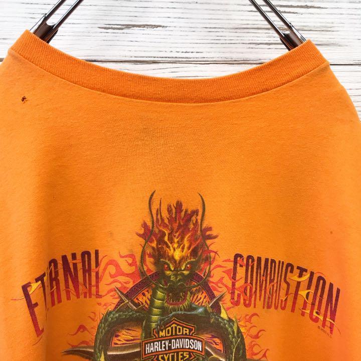 《希少》ハーレーダビッドソン☆半袖Tシャツ 3XL デカロゴ オレンジ T35
