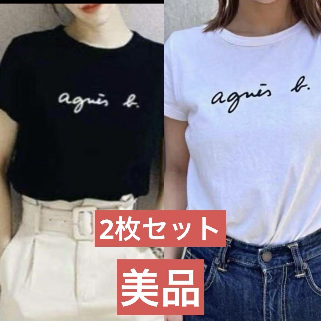 【美品】アニエスベーagnes b　Ｔシャツ白　Sサイズ ✦ロゴ黒