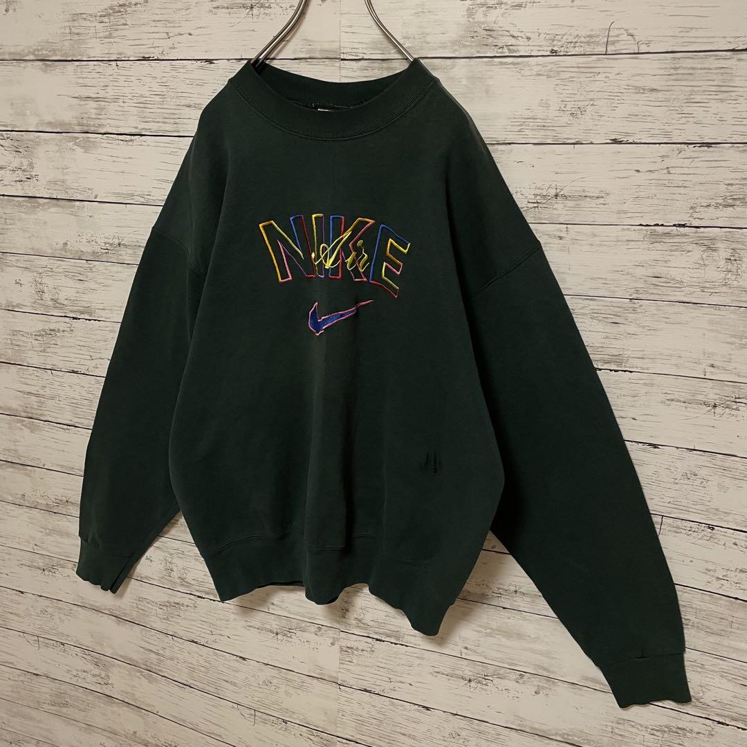 387【希少XLサイズ】ナイキ♤刺繍ビッグロゴ　90s 銀タグ　スウェット　人気