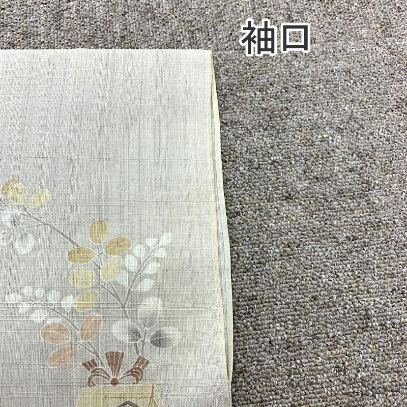 〇405mt62,305mt91〇生紬 萩 古典柄 ベージュ〇状態良好