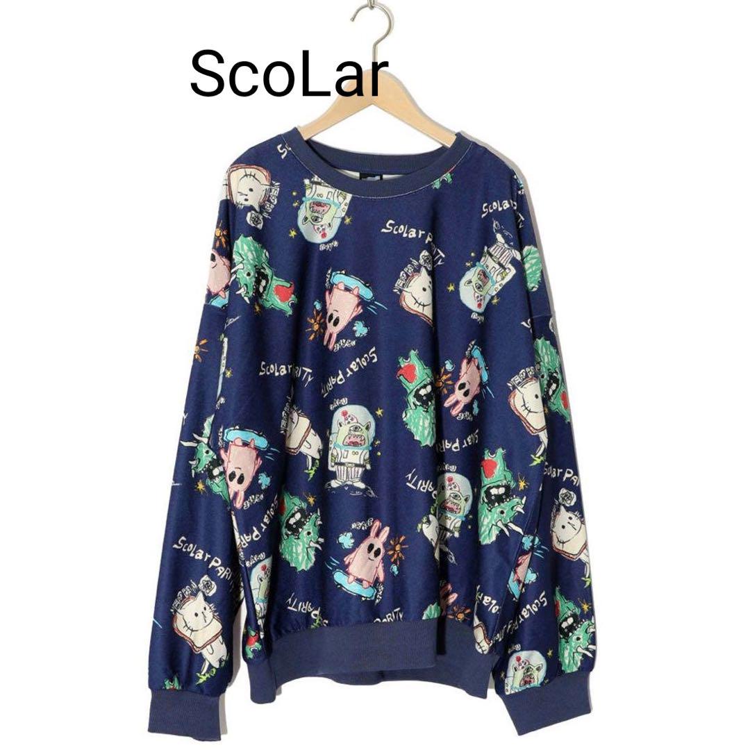 スカラー ScoLar パリティのネコのラクガキ風 ミニ裏毛 プルオーバー 新品