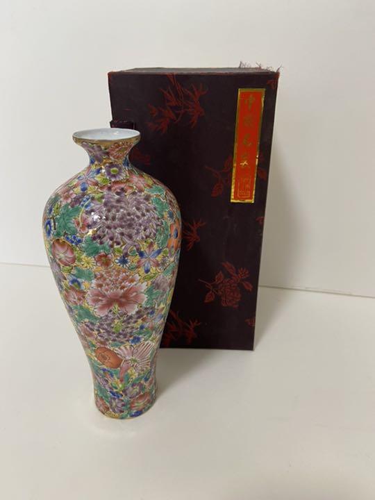 中国名磁 景徳鎮製 壺 花器 花柄 アンティーク 軽もの