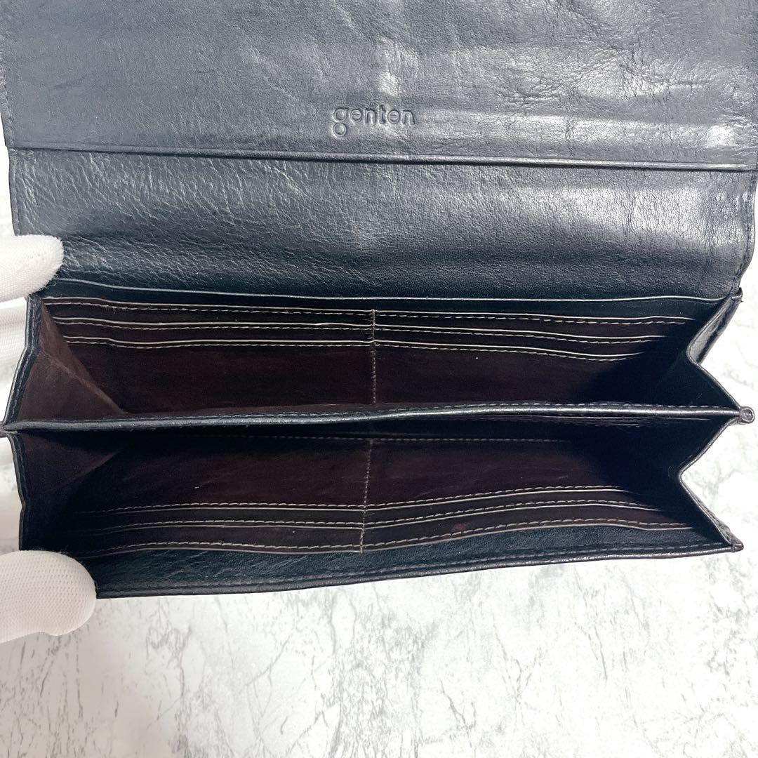 genten ブラック レザー 長財布 genten ゲンテン 長財布 がま口 ブラック レザー 本革 多収納 型
