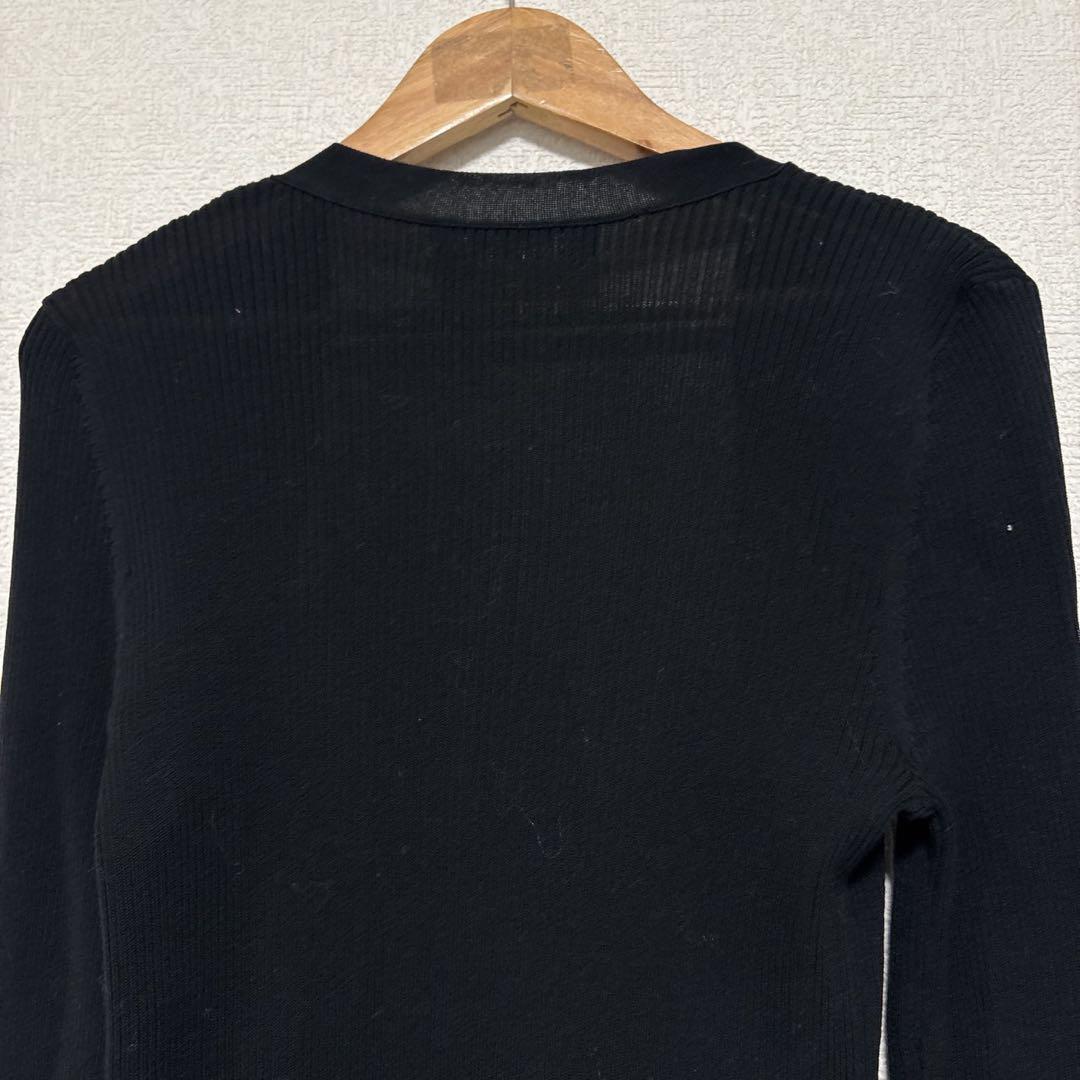 フォクシー リブ ロングカーディガン コットン　ロゴプレート　ブラック