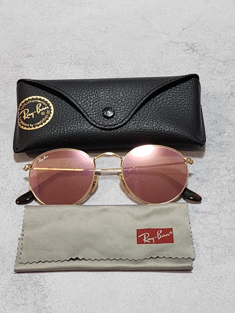 【美品】Ray-Ban ラウンド型サングラス ピンクレンズ　RB3447N