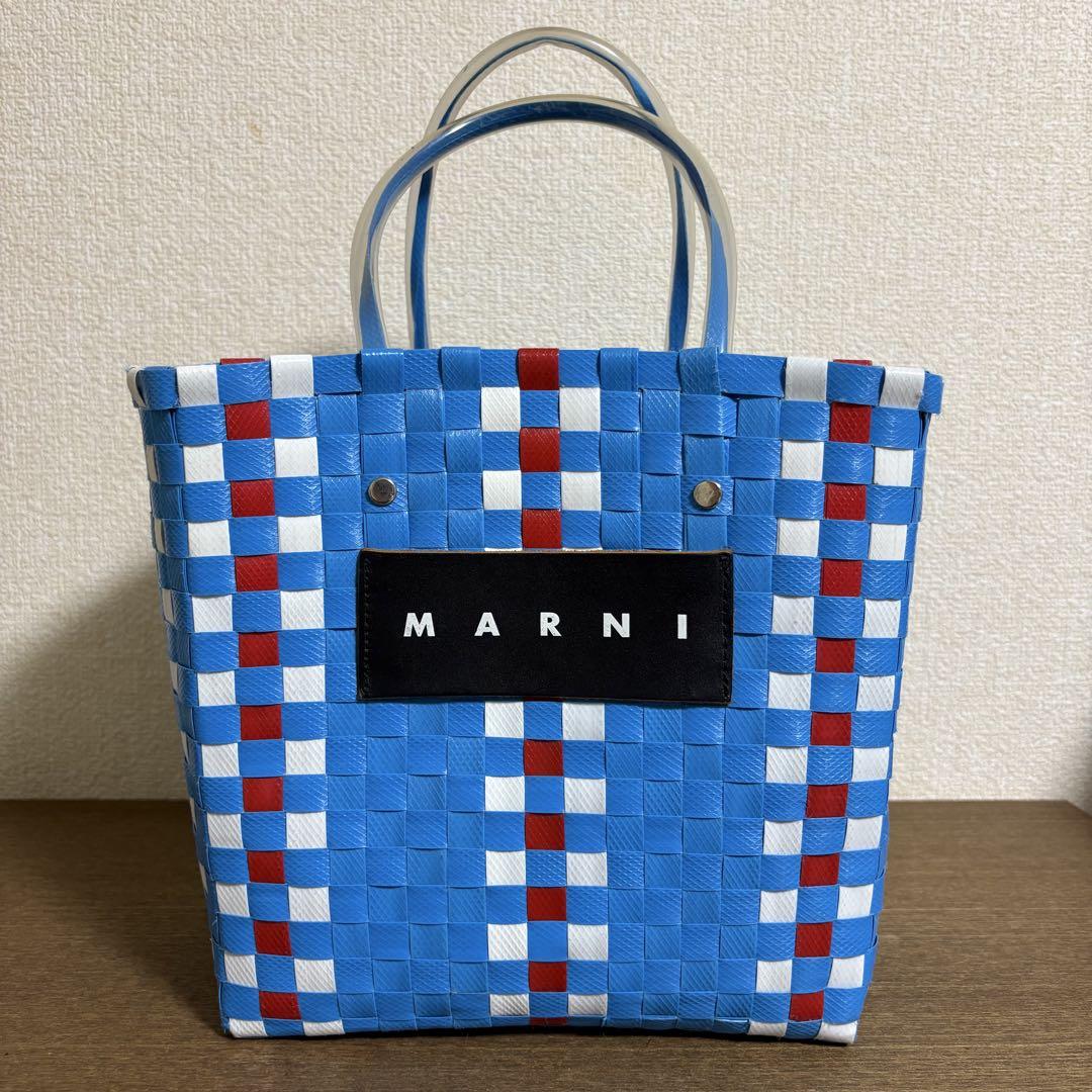 マルニ　MARNI MARKET 人気チェック柄カゴバック　ブルー