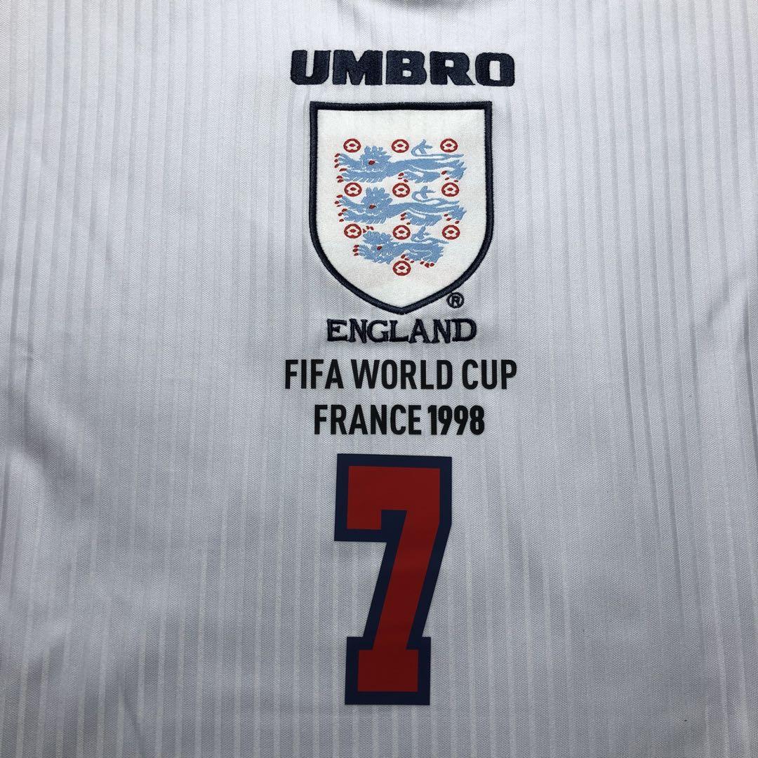 1998年 サッカーイングランド代表ユニフォーム 7ベッカム 襟付き