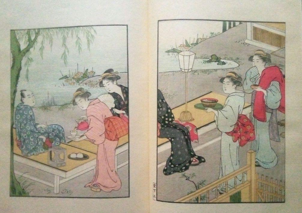 復刻大型木版画本、絵本栄家種、上、下、二冊揃い、勝川春潮画