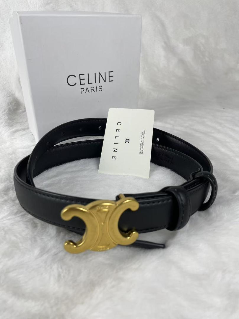 CELINE ブラックレザーベルト ゴールドバックル80