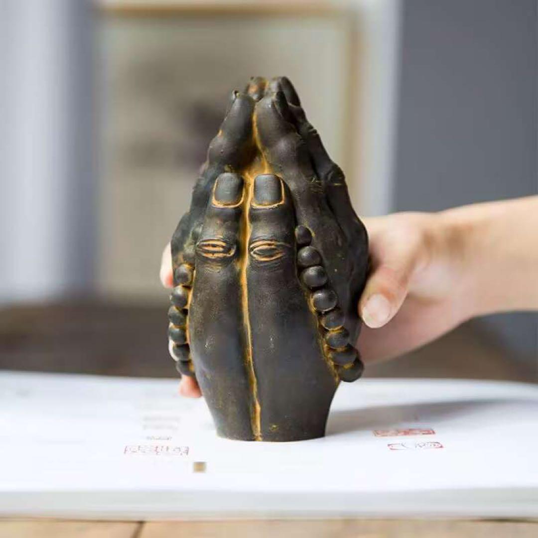 仏教美術品 合掌 阿弥陀仏 茶台 文机 博古架 玄関 装飾品 工芸品 置物