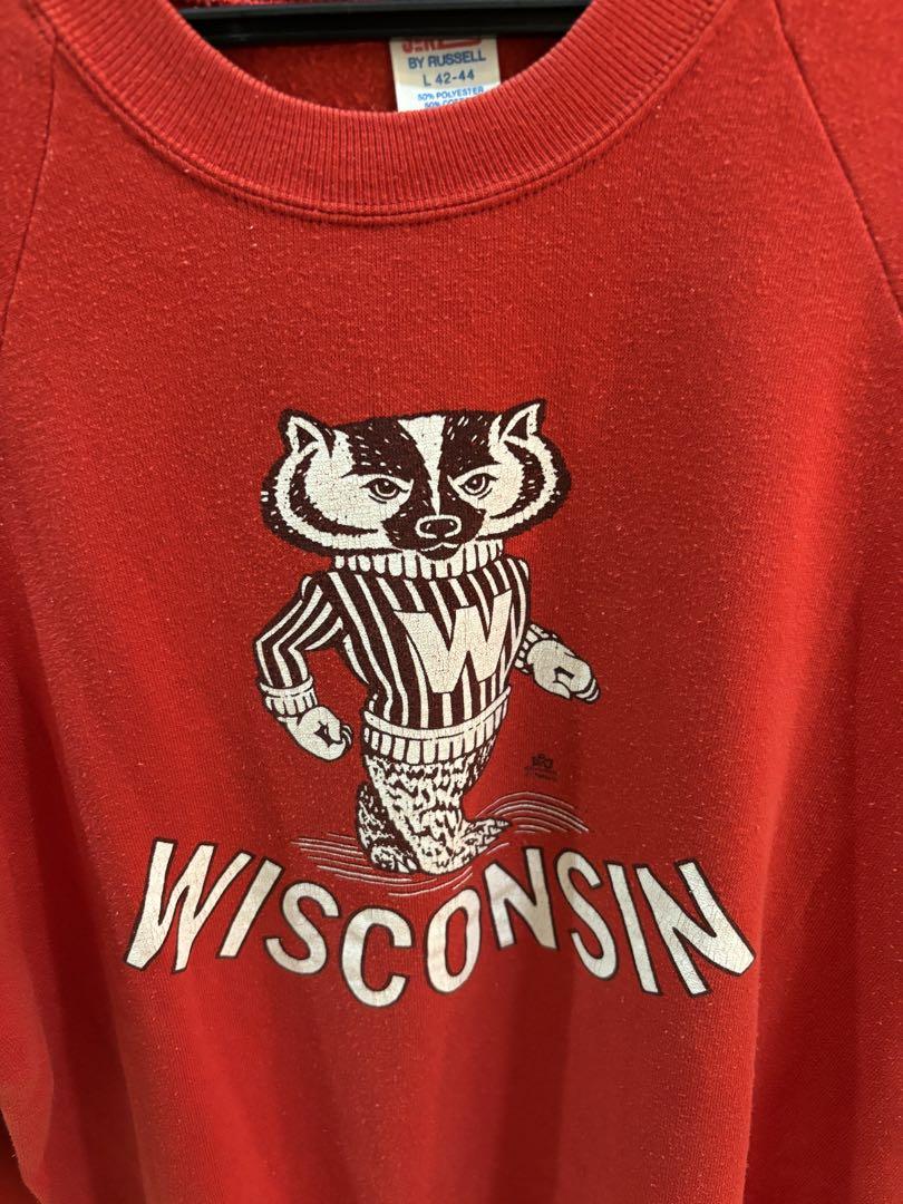 専用)USA製 Wisconsinカレッジプリントラグランスウェット　赤 L