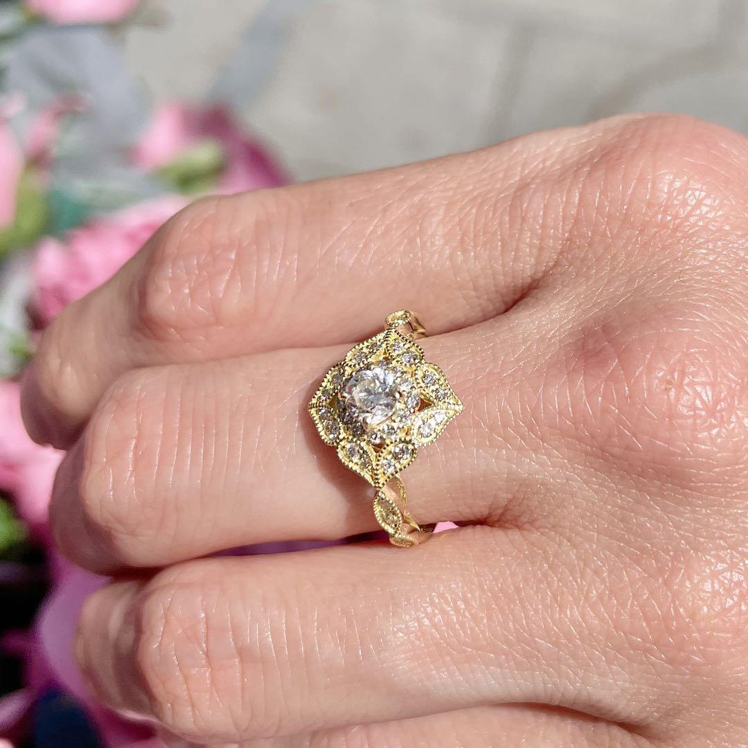 K18 天然ダイヤモンドリング0.38/0.32ct