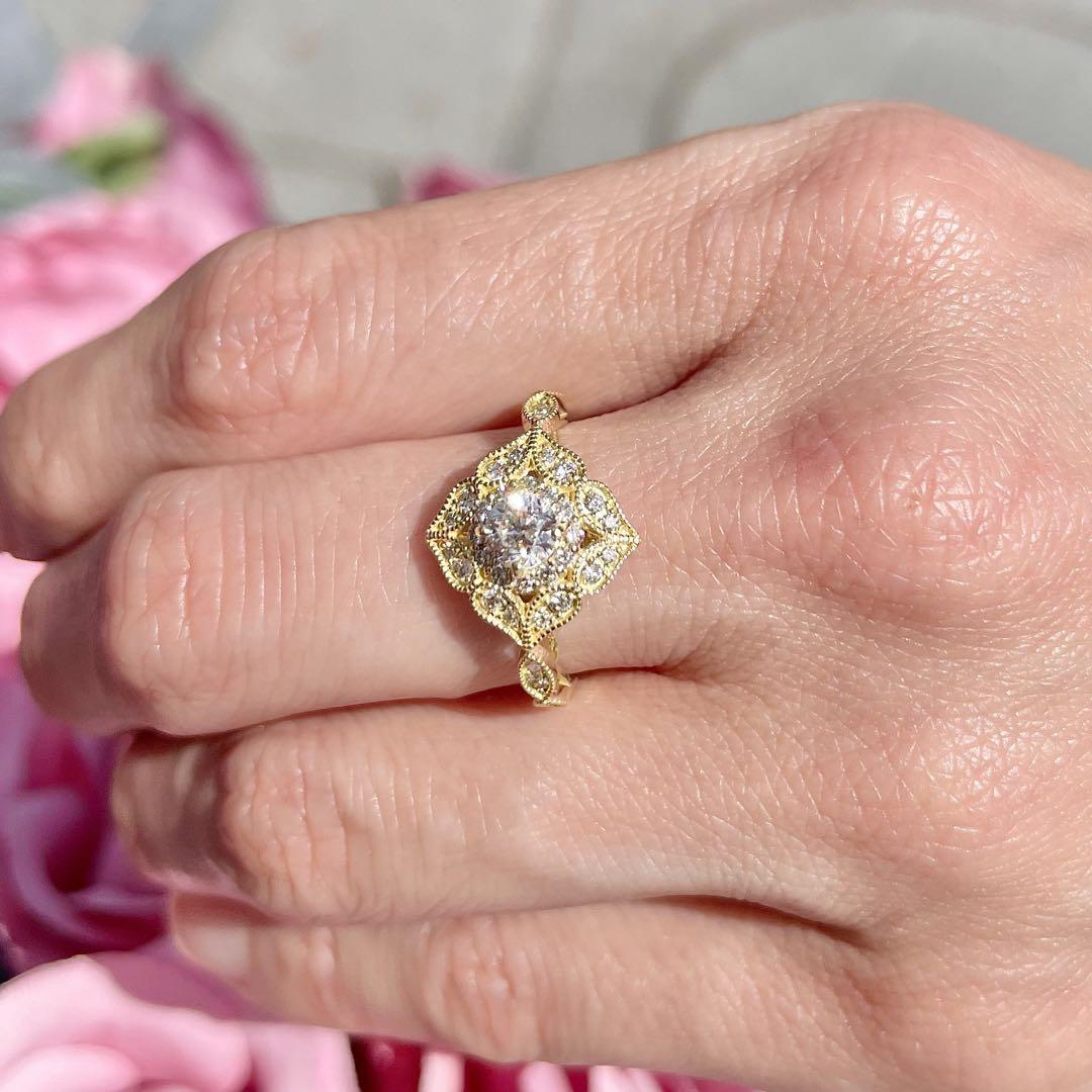 K18 天然ダイヤモンドリング0.38/0.32ct
