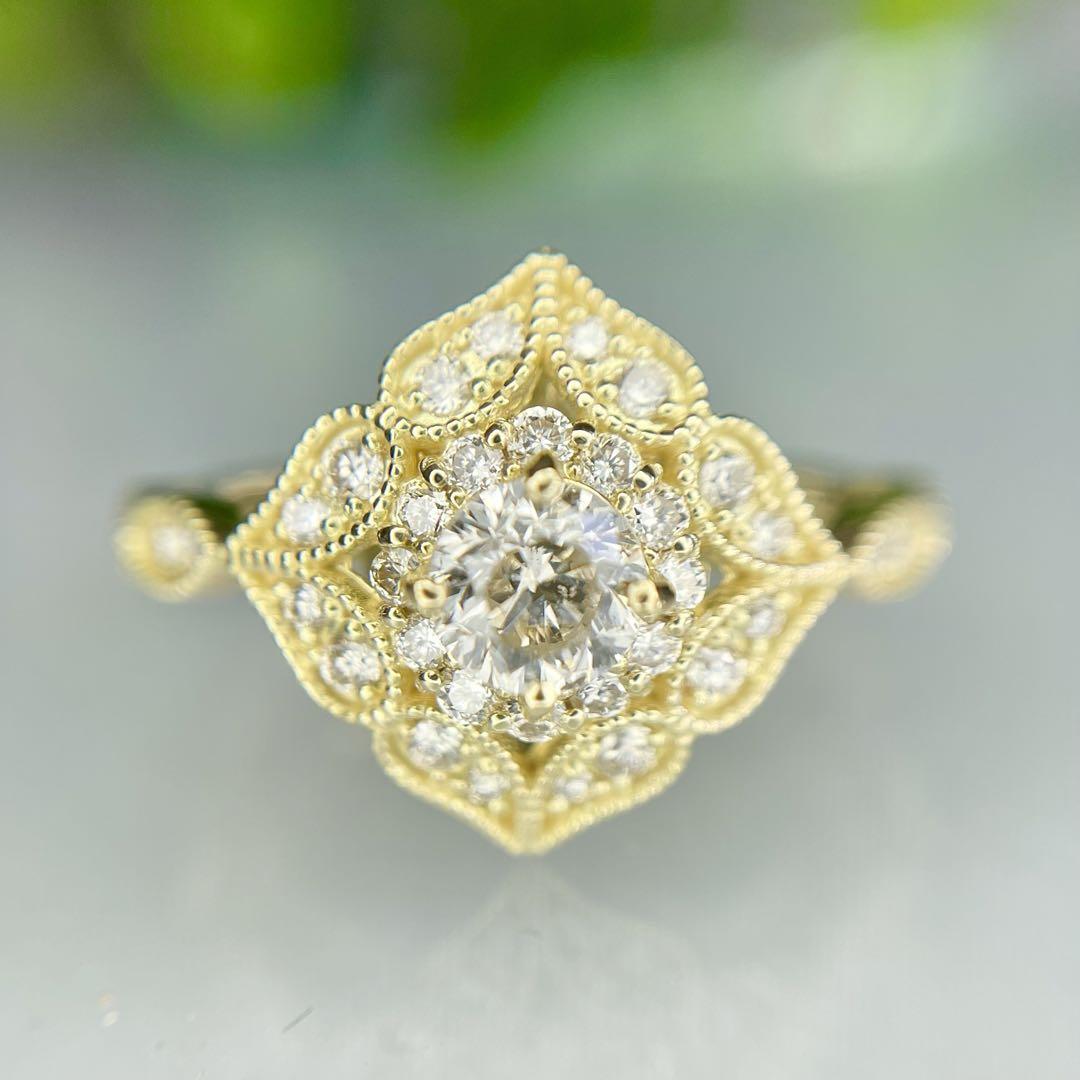 K18 天然ダイヤモンドリング0.38/0.32ct