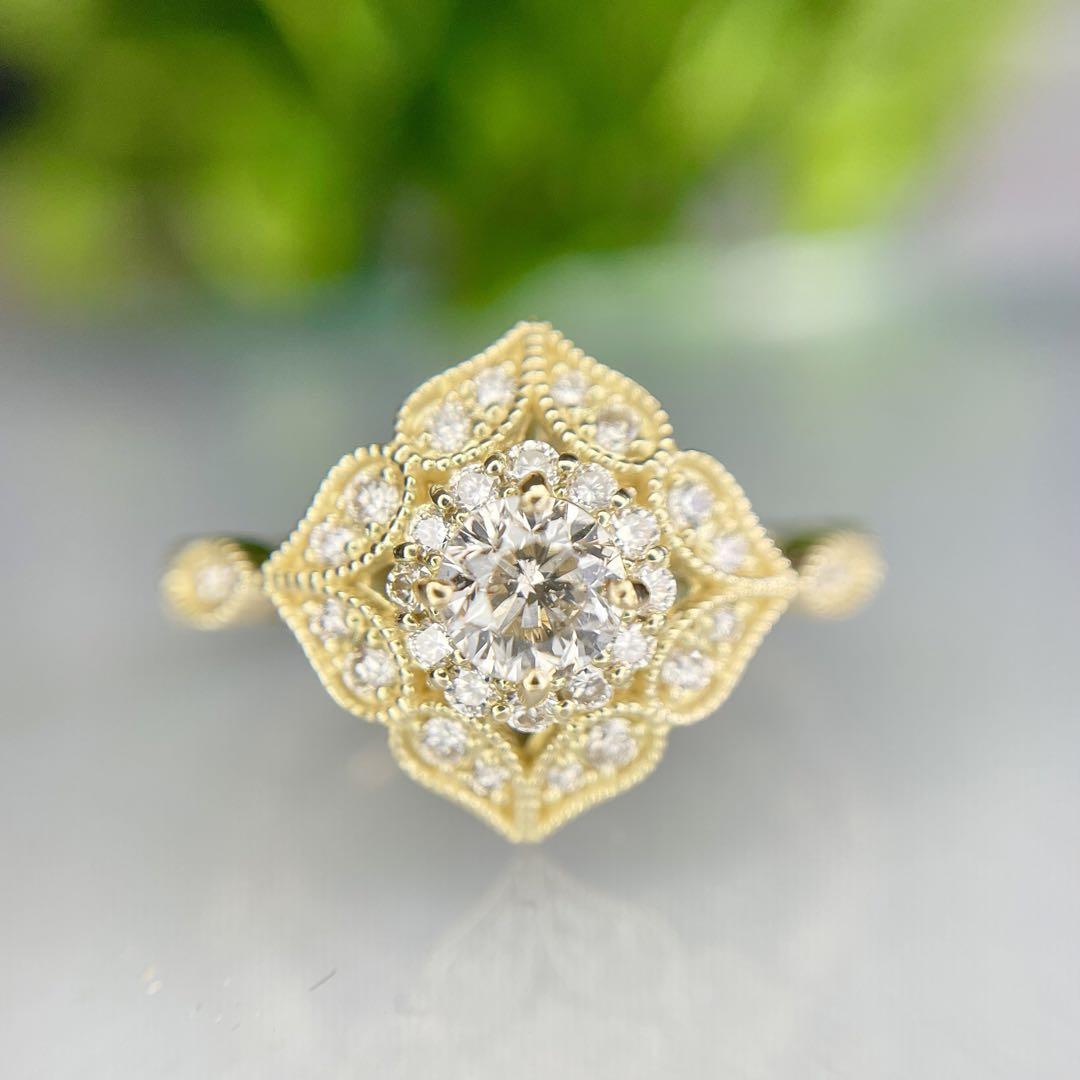 K18 天然ダイヤモンドリング0.38/0.32ct