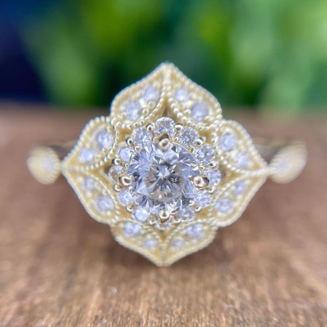 K18 天然ダイヤモンドリング0.38/0.32ct