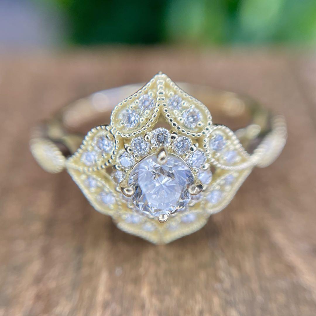 K18 天然ダイヤモンドリング0.38/0.32ct