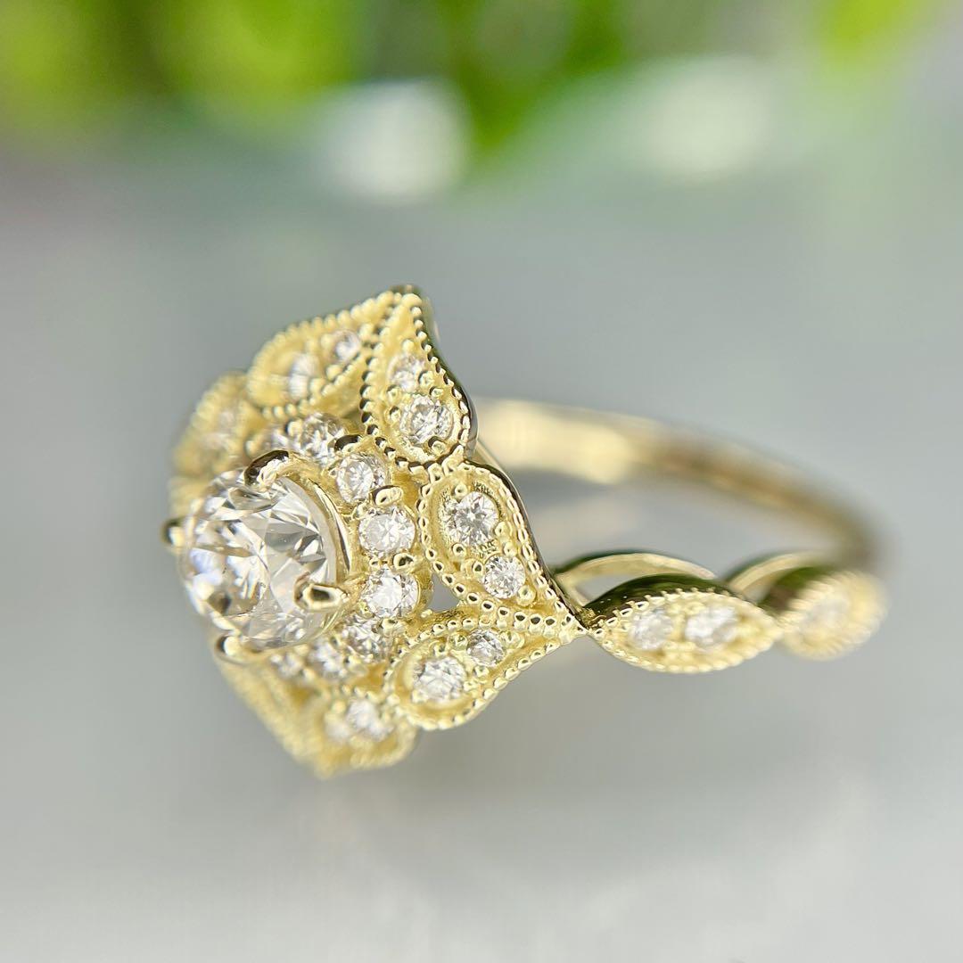 K18 天然ダイヤモンドリング0.38/0.32ct