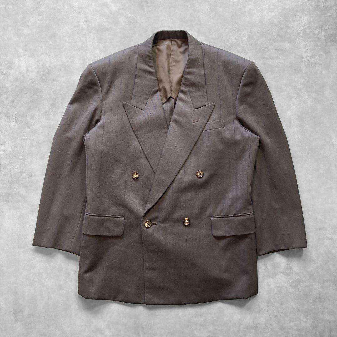 vintage ダブル ストライプ スーツ セットアップ ダークブラウン M vintage ダブル ストライプ スーツ セットアップ ダークブラウン M