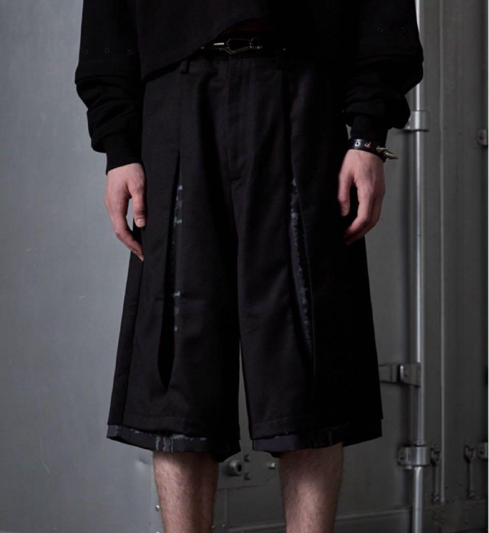 GRANCY レイヤードデザインハーフスラックス ブラック Lサイズ