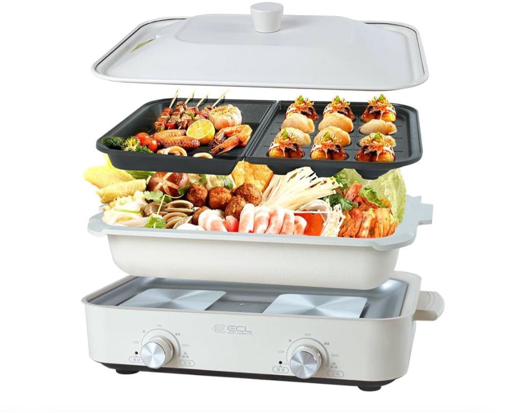 セパレートホットプレート 1台多役 2口熱源 強力 たこ焼き グリル おしゃれ