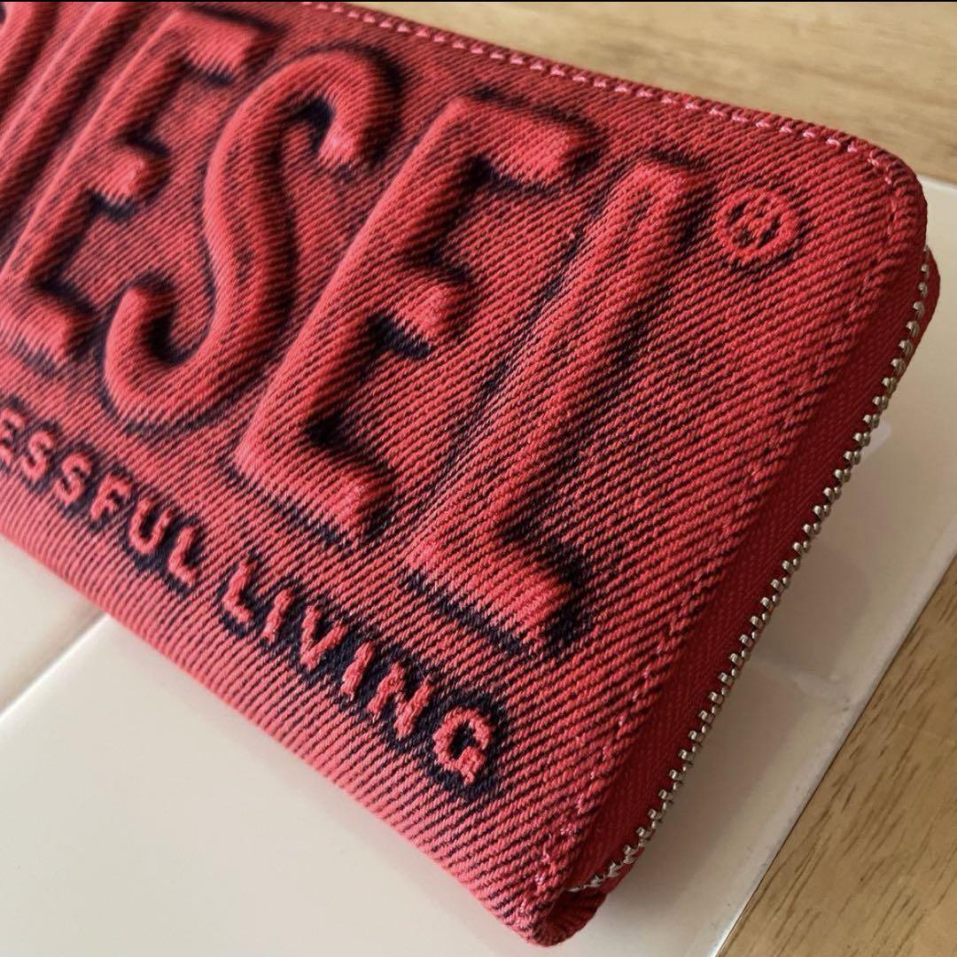 ディーゼル DIESEL デニム ロゴ 長財布　レッド DIESEL ディーゼル 長財布 レッド系 デニム 現在発送まで約7～9