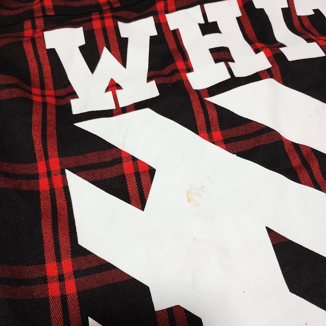 OFF-WHITE13ロゴフランネルチェックシャツナンバリング赤
