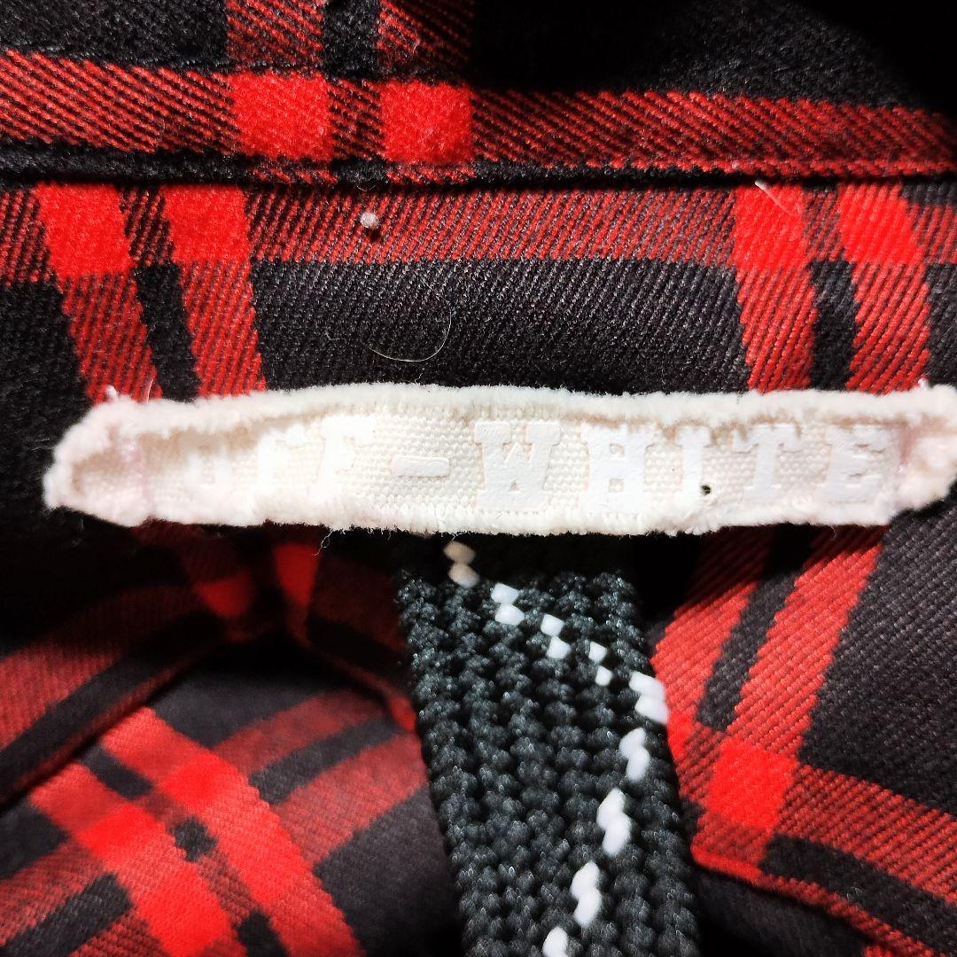 OFF-WHITE13ロゴフランネルチェックシャツナンバリング赤