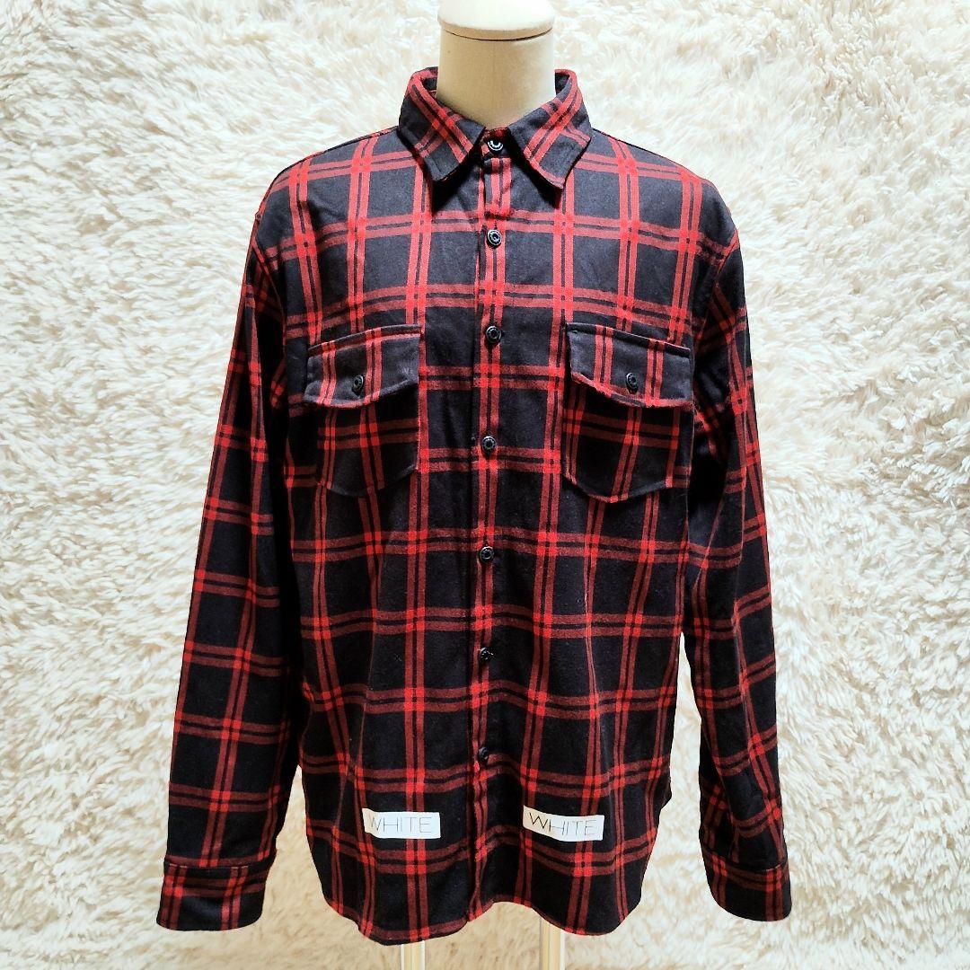OFF-WHITE13ロゴフランネルチェックシャツナンバリング赤