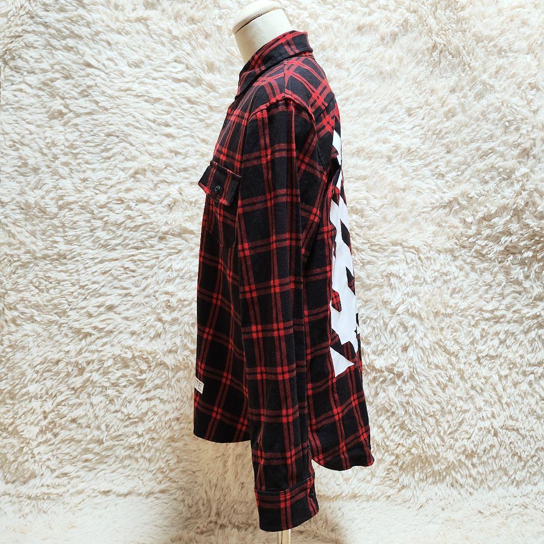 OFF-WHITE13ロゴフランネルチェックシャツナンバリング赤