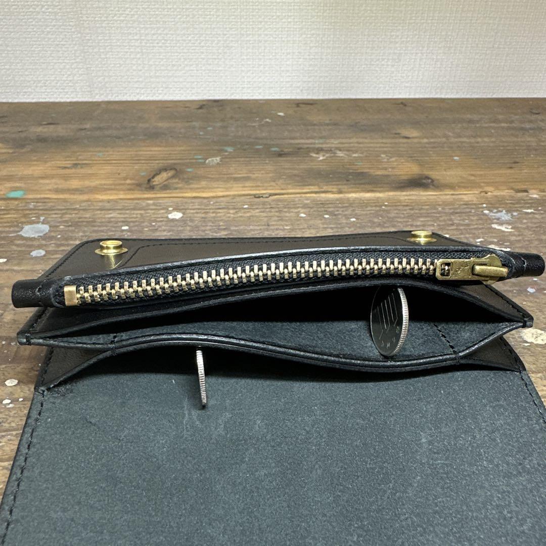 ミドルトラッカーウォレット　栃木レザーブラック　真鍮　WALDES