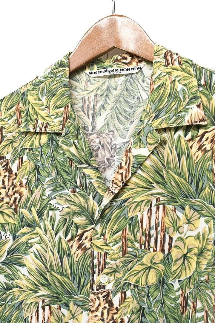 N406/美品 マドモアゼルノンノン アロハシャツ オープンカラー L~XL 緑