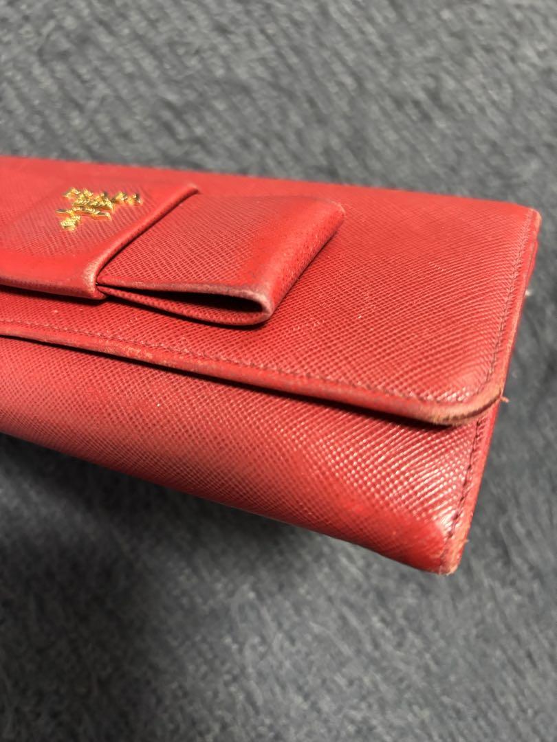 正規品PRADA レッド リボン長財布 パスケース付