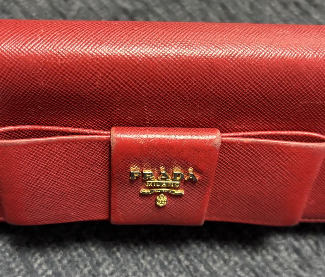 正規品PRADA レッド リボン長財布 パスケース付