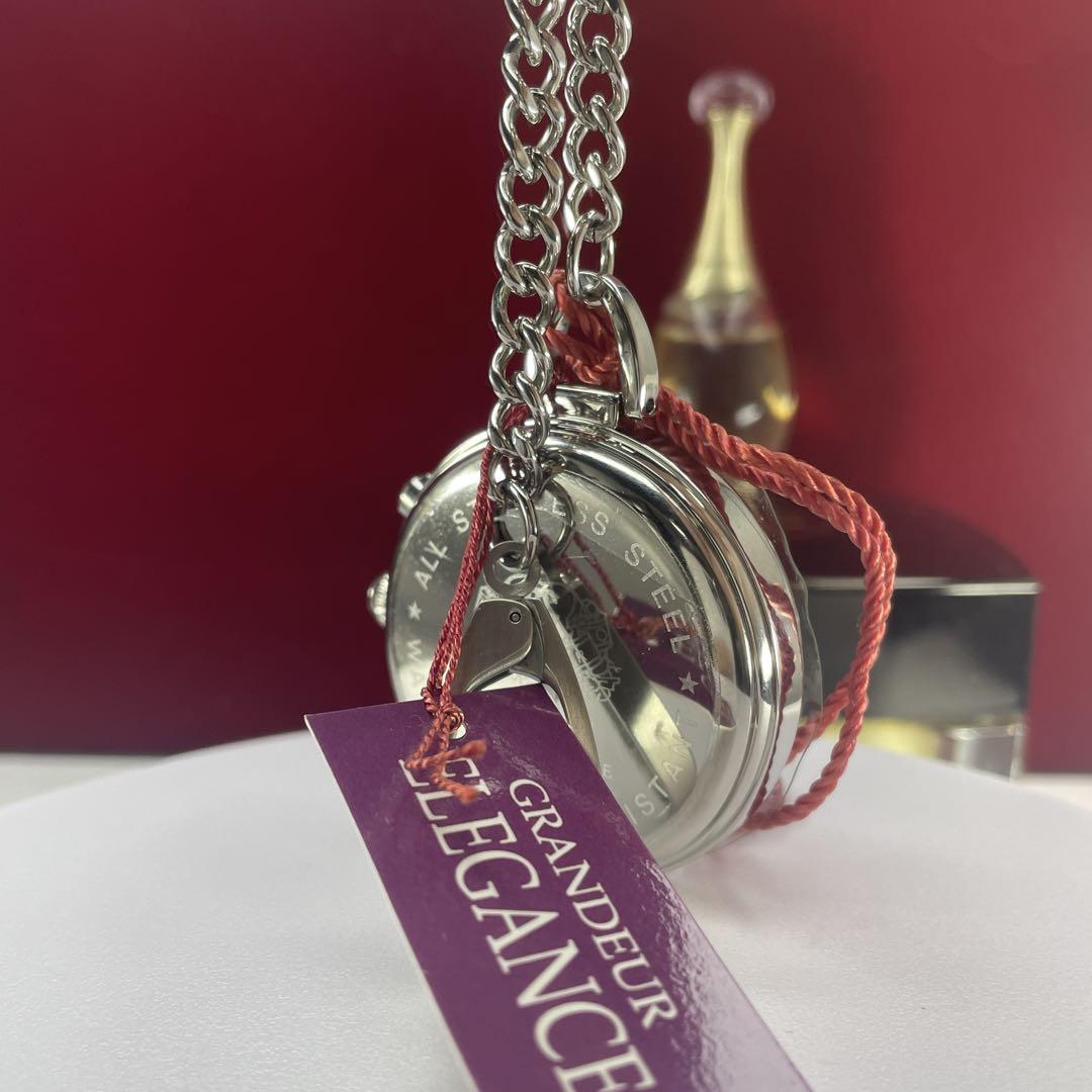 未使用 懐中時計 GRANDEUR ELEGANCE クロノグラフ 純正鎖付