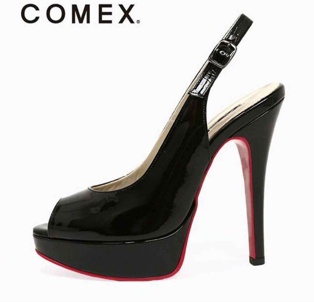 COMEX 黒 オープントゥ 高ヒールパンプスΩ