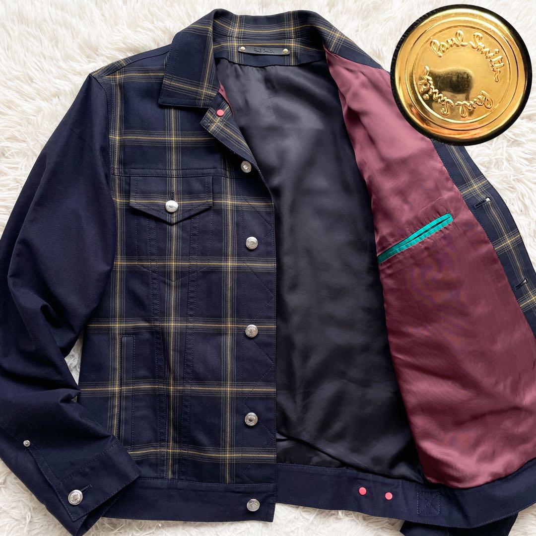 未使用級 Paul Smith 切替 チェック柄 ジャケット ゴールドロゴボタンジャケット・アウター