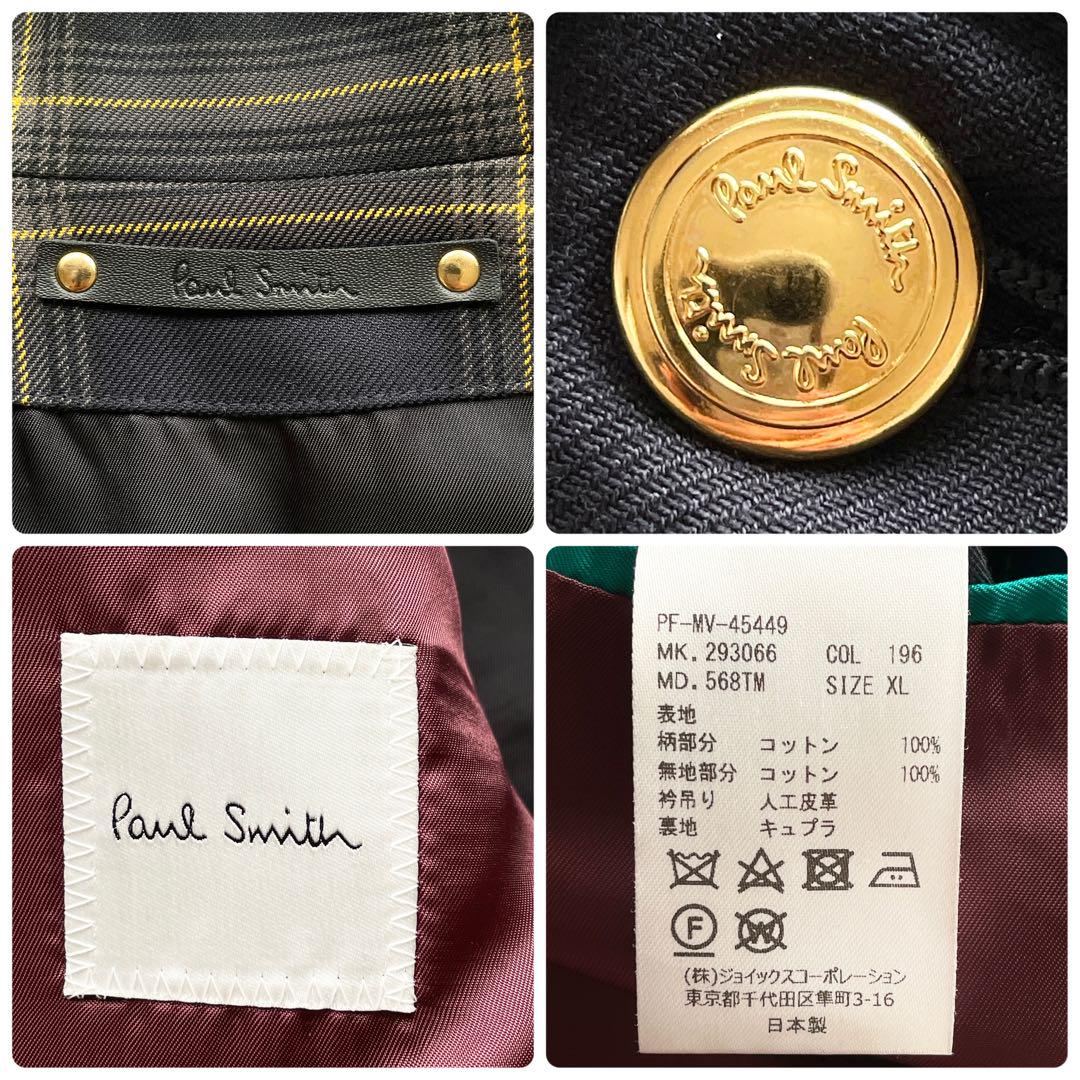 未使用級 Paul Smith 切替 チェック柄 ジャケット ゴールドロゴボタン