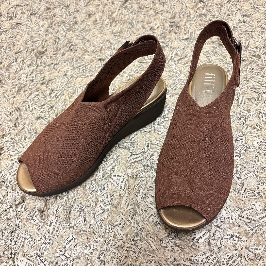 美品✨fitfit 厚底ニットサンダル24.5cmウェッジソールラメブラウン