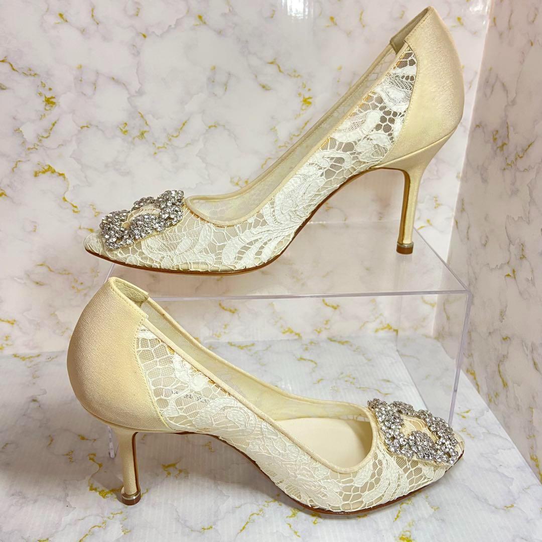 ✨スワロフスキー✨ほぼ未使用 マノロブラニク ハンギシ レース 37サイズ MANOLO BLAHNIK - 【新品未使用】マノロブラニク ハンギシ
